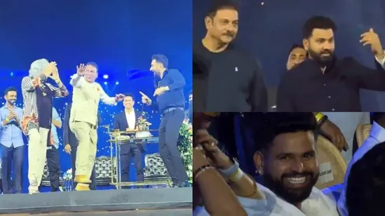 Sunil Gavaskar, 75, showcases his fun side by singing and dancing to 'Om Shanti Om'; Rohit Sharma encourages Shreyas Iyer to join in with laughter